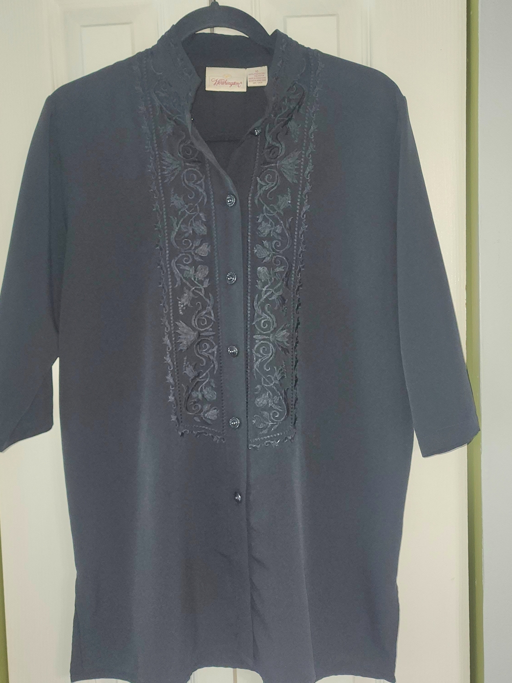 Worthington Black Embroidered Button-Front Top